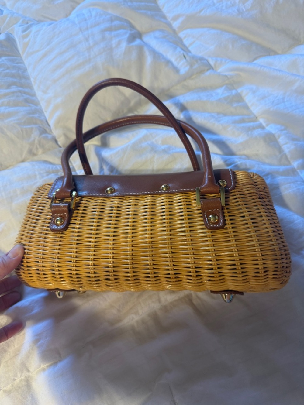 Etienne Aigner Woven Straw and Brown Leather Top-Handle Bag - Picture 8 of 10